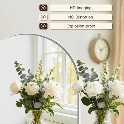 Arched Bathroom Vanity Mirror for Over Sink, 30”x20”, Silver | HD Tempered Glass, Anti-Rust Metal Frame, Hanging or Leaning, Wall Mirrors for Bathroom Sink, Bedroom, Living Room, Entryway