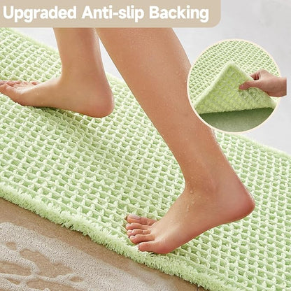 TYUU Waffle Bath Mat, Boho Bathroom Rugs Non Slip, 36x24 Pale Green | Super Absorbent Quick Dry Bath Rug, Non-Slip Backing, Soft Waffle Washable Farmhouse Bathroom Mats, Tub, Shower & Home Decor