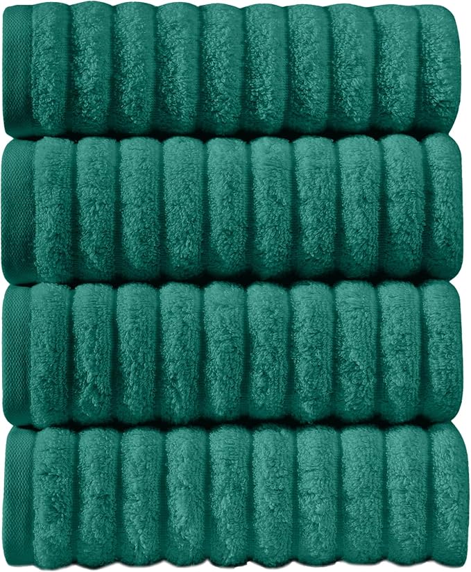 Elegant Comfort Luxury 100% Turkish Cotton Corduroy Ribbed 4 Pack Hand Towel Set 16 x 28 Inch - Absorbent, Super Soft, Quick Dry, Premium Towels for Bathroom, Gym, Spa and Hotel Use, Turquoise