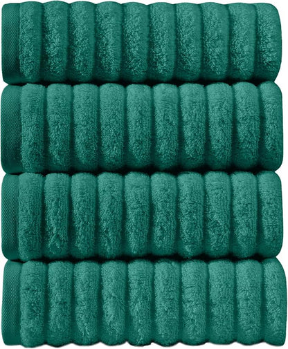 Elegant Comfort Luxury 100% Turkish Cotton Corduroy Ribbed 4 Pack Hand Towel Set 16 x 28 Inch - Absorbent, Super Soft, Quick Dry, Premium Towels for Bathroom, Gym, Spa and Hotel Use, Turquoise