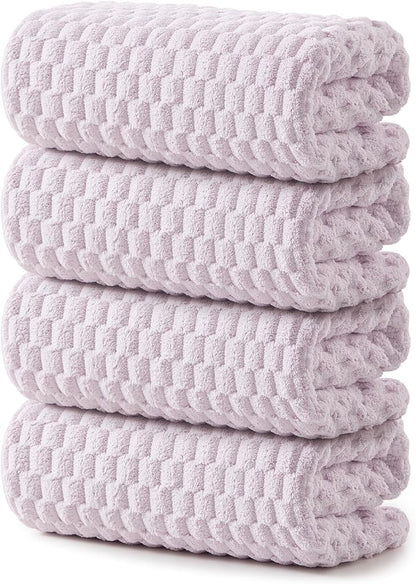 REDKISS 4 Pack Purple Microfiber Bath Towels - Large Shower Towels Set for Bathroom, Super Absorbent Towel Set of 4 Lagre, Quick Dry Bathroom Towel for Spa, Gym,Travel, Lint Free, Ultra Soft