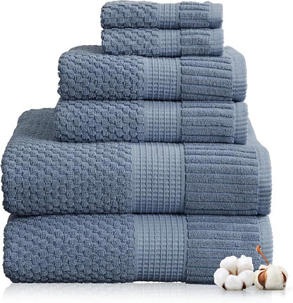 100% Cotton 6 Piece Bath Towel Set | Blue Towels | Oeko‑TEX Standard 100 | Soft & Absorbent, Quick‑Dry | Trinity Collection - Flint Stone