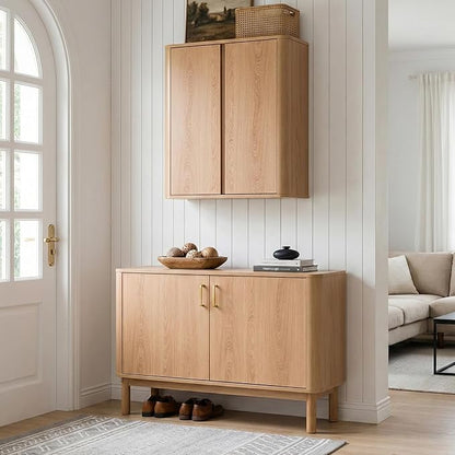 Wall Mounted Bathroom Cabinet, Premium Medicine Cabinet with Safe Rounded Edges, 2-Door Wood Storage Organizer with Adjustable Shelves for Laundry, Kitchen