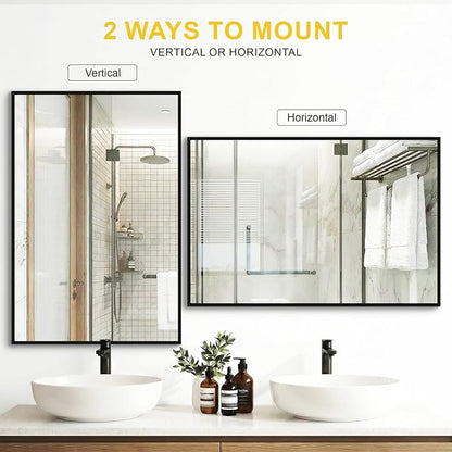 Bathroom Mirror for Wall, 2 Pack 20"x30" Black Vanity Mirror | Sturdy Rectangular Metal Frame, HD Tempered Glass, Hangs Horizontally or Vertically in Bedroom, Living Room, Entryway