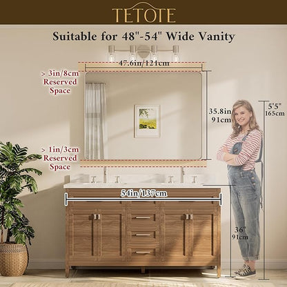 TETOTE 48 x 36 Inch Brushed Nickel Mirror for Bathroom Over Sink Metal Framed Mirror Modern Farmhouse for Living Room Entryway(Horizontal/Vertical)
