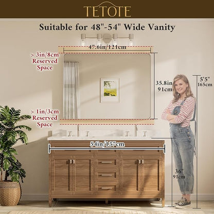 48 x 36 Inch Brushed Nickel Mirror for Bathroom Over Sink Metal Framed Mirror Modern Farmhouse for Living Room Entryway(Horizontal/Vertical)
