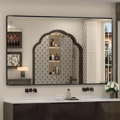 66x40 Inch Black Matte Framed Mirror for Bathroom | Rounded Rectangle Mirror, Bathroom Vanity Mirror for Wall, Anti-Rust, Shatterproof (Horizontal/Vertical)