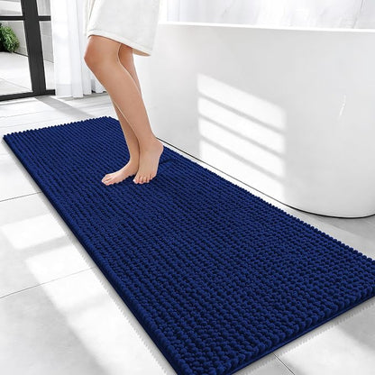 OLANLY Thick Chenille Bathroom Runner Rugs 47x20, Absorbent Bath Mat, Navy | Soft Bath Rugs, Rubber Backing, Machine Wash Dry, Bath Mats for Bathroom, Tub and Shower, Home Decor Accessories