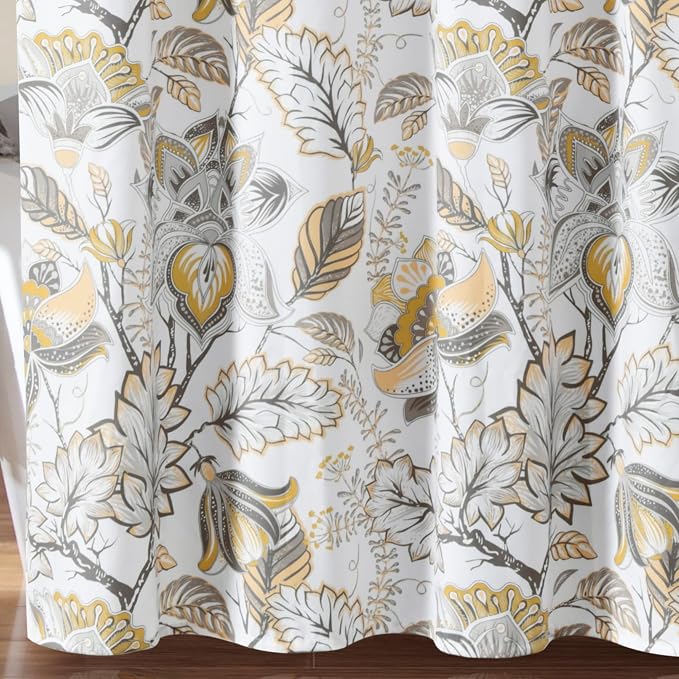 Lush Decor Cynthia Jacobean Shower Curtain, 72" x 72", Yellow & Gray