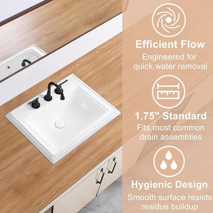 23" Drop-in Bathroom Sink with 8" Widespread 3 Hole Ceramic Basin | 23.2"x18.3”,White Ceramic Rectangle Semi-recessed Vanity Basin, Self-Rimming for Modern Bathroom Remodel and Home Renovation