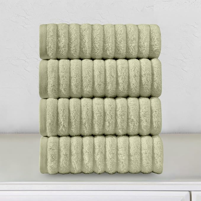 Elegant Comfort Luxury 100% Turkish Cotton Corduroy Ribbed 4 Pack Hand Towel Set 16 x 28 Inch - Absorbent, Super Soft, Quick Dry, Premium Towels for Bathroom, Gym, Spa and Hotel Use, Mint Green