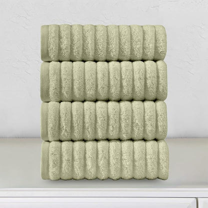 Elegant Comfort Luxury 100% Turkish Cotton Corduroy Ribbed 4 Pack Hand Towel Set 16 x 28 Inch - Absorbent, Super Soft, Quick Dry, Premium Towels for Bathroom, Gym, Spa and Hotel Use, Mint Green