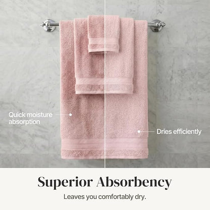 Modern Threads - Spun Loft 6-Piece 100% Combed Cotton Towel Set - Bath Towels, Hand Towels, & Washcloths - Super Absorbent & Quick Dry - 600 GSM - Soft & Plush, Blush