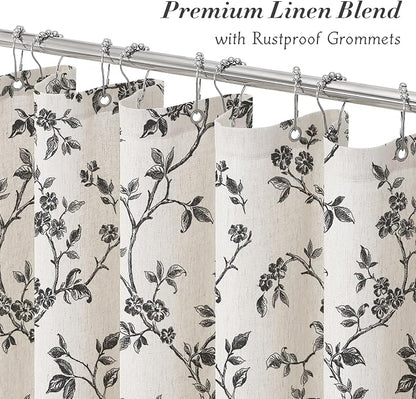 MitoVilla Long Linen Floral Shower Curtain for Bathroom,72 x 78 | Long Cottagecore Spring Shower Curtains for Bathroom, Modern Farmhouse Country Plant Leaves Bathroom Décor, 72 x 78