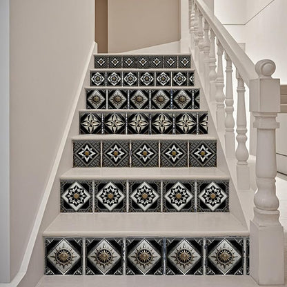 36pcs 4 Styles Retro Pattern Tile Stickers Black and Brown Geometric Patterns Waterproof PVC Tile Decals for Kitchen Bathroom 4x4 inch