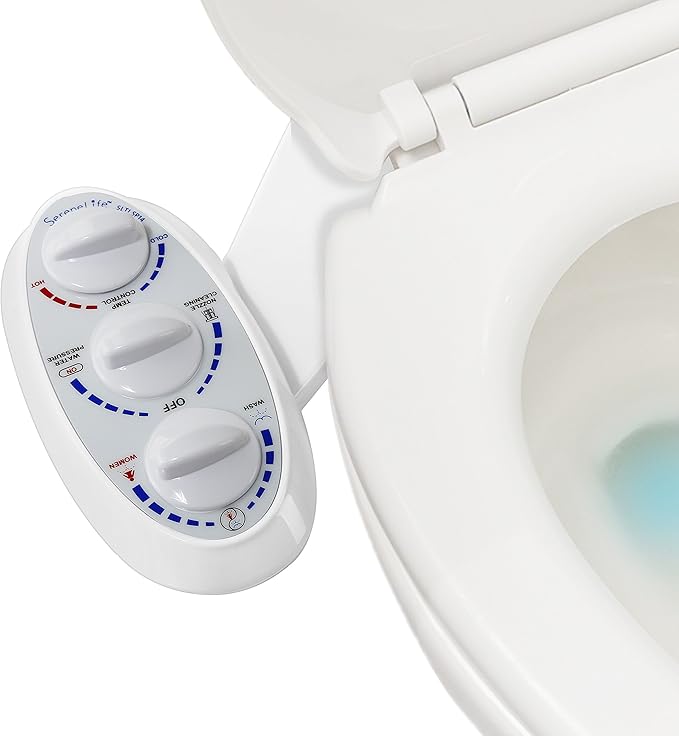 Serenelife Bathroom Bidet Seat Attachment - Fresh & Hot Water Adjustable Function with Plastic Sprayer for Full Cleaning - Standard Non-Electric Mechanical Self Clean Personal Hygiene