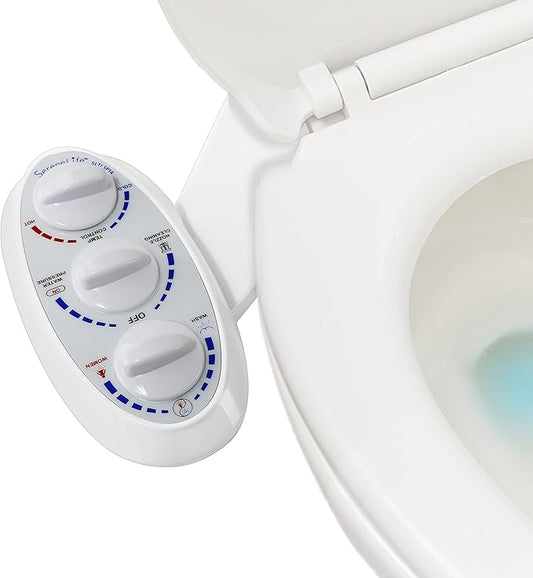 Serenelife Bathroom Bidet Seat Attachment - Fresh & Hot Water Adjustable Function with Plastic Sprayer for Full Cleaning - Standard Non-Electric Mechanical Self Clean Personal Hygiene