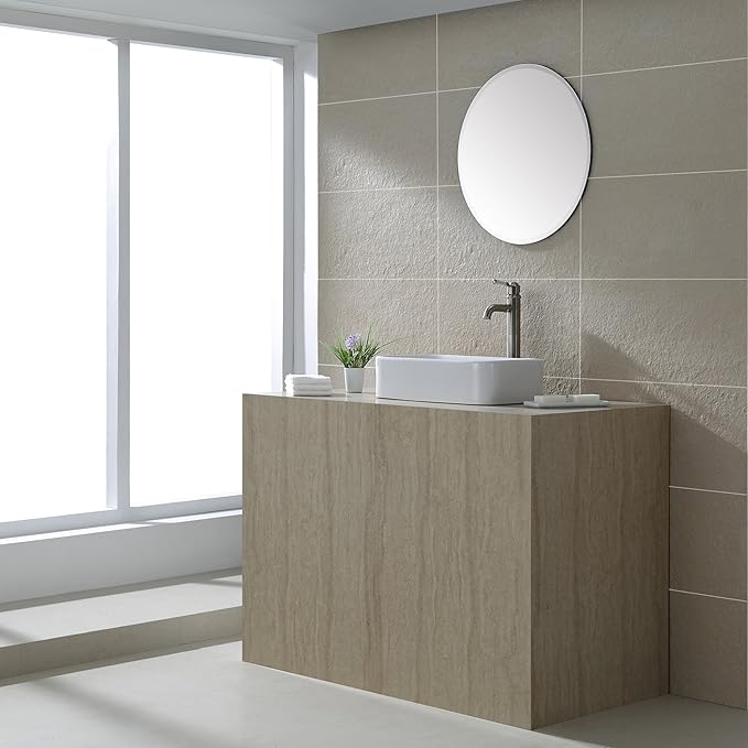 Kraus KCV-122-SN Ceramic Above counter Rectangular Bathroom Sink, 19.44 x 11.84 x 5 inches, Satin Nickel/White