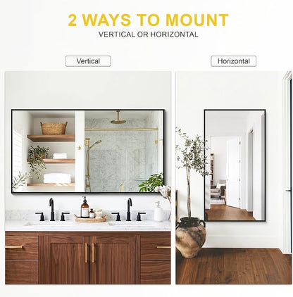 Bathroom Mirror for Wall, 55"x30" Black Vanity Mirror | Sturdy Rectangular Metal Frame, HD Tempered Glass, Hangs Horizontally or Vertically in Bedroom, Living Room, Entryway