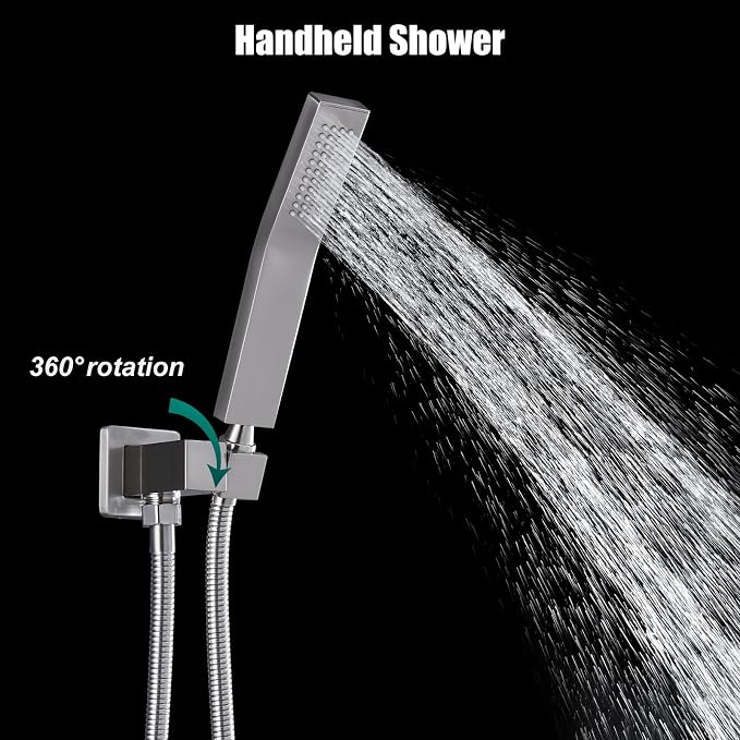 Heyalan Hand-held Shower Head Set-SUS304 Handheld Shower, Brushed Nickel | SUS304 stainless steel wand, curved-style design, single rain spray, 59-inch long hose and standard 1/2-inch connection