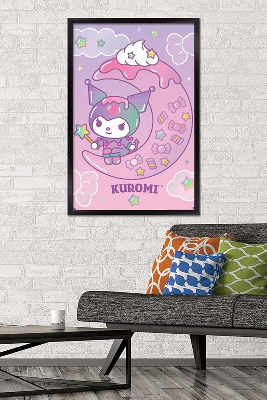 Hello Kitty and Friends: 24 Dreamland - Kuromi Wall Poster, 34L" x 22.4W", Black Framed Version