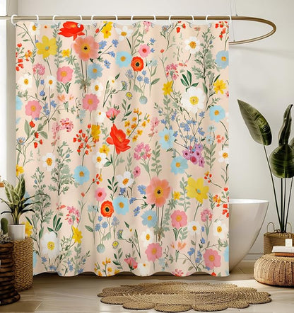 Shower Curtain for Bathroom Stall Boho Modern Cute Aesthetic Decorative Girly Waterproof Unique Yellow Floral Girls Chic Print Design Teen Pretty Women Cortinas de Baño Bathtub 72 x72 Inch