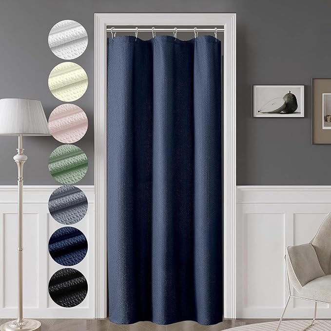 OVZME Berry Stall Fabric Shower Curtain 36 x 72 Inch - Soft & Waffle Small Blue Shower Curtain for Bathroom with Texture for Narrow Stall Size, Machine Washable Water Resistance, Navy Blue