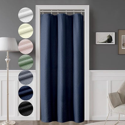 OVZME Berry Stall Fabric Shower Curtain 36 x 72 Inch - Soft & Waffle Small Blue Shower Curtain for Bathroom with Texture for Narrow Stall Size, Machine Washable Water Resistance, Navy Blue
