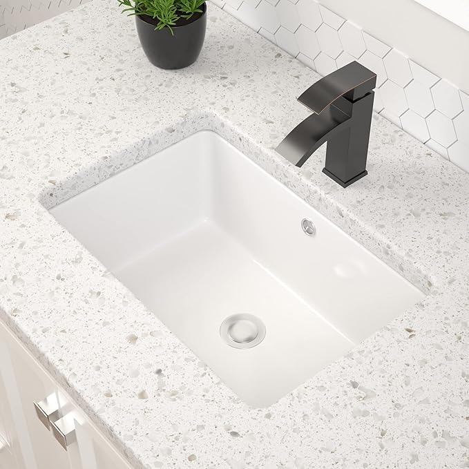 Dcolora Undermount Bathroom Sink Rectangle 18"x12" White Porcelain Ceramic Rectangular Vessel Sink Under Counter Lavatory Vanity Bath Sink Bowl Basin With Overflow