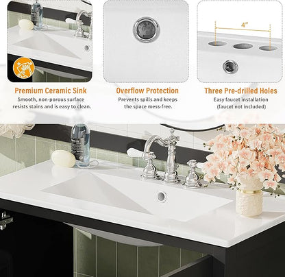 72" Black Bathroom Vanity with Double Sink, 72 Inch Bathroom Vanity Set with Double Vanities (Separate), 2 Bathroom Vanities with Sink, Storage Shelf, and Divided Drawers (Mirror not included)