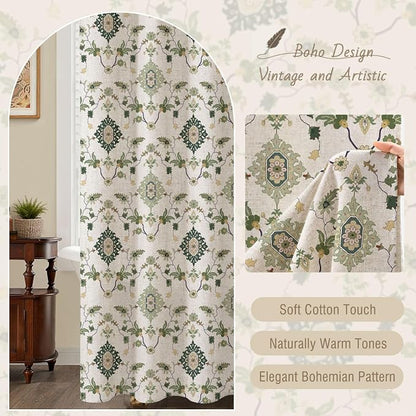 Boho Floral Shower Curtain, Vintage Cottage Core Shower Curtains for Bathroom, 72Wx72H Inch