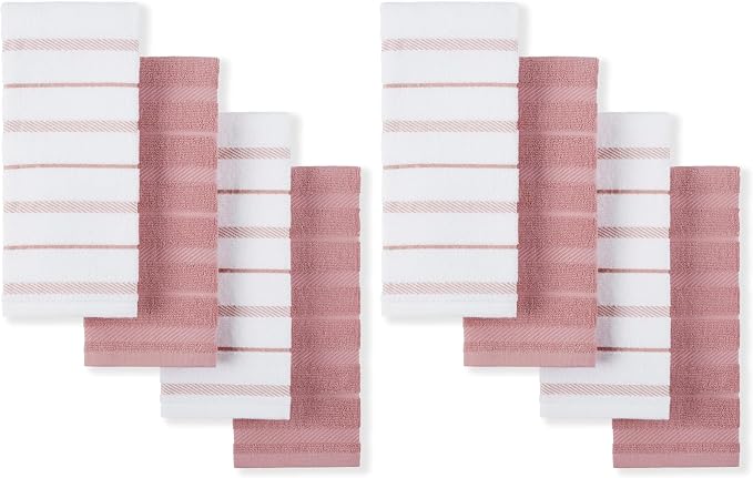 KitchenAid Albany Kitchen Towel 4-Pack Set, Dried Rose/White, 16"x26", (Pack of 2)