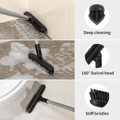 MR.SIGA Heavy Duty Grout Scrub Brush with Long Handle | Shower Floor Scrubber for Cleaning, Tile Scrub Brush with Stiff Bristles