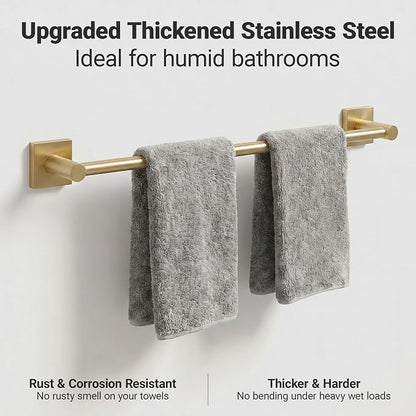 24-Inch Wall Mounted Towel Racks for Bathroom – Space Saver 4-Piece Durable Stainless Steel Bathroom Hardware Set with Towel Bar, Towel Ring, Toilet Paper Holder & Hook, Gold
