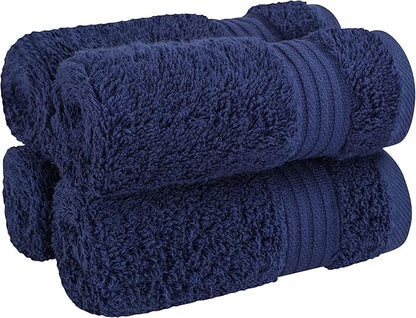 Cotton Paradise 100% Cotton Turkish Washcloth Set for Bathroom, 4 Piece Soft Absorbent Small Towels Wash Rags, Navy Blue
