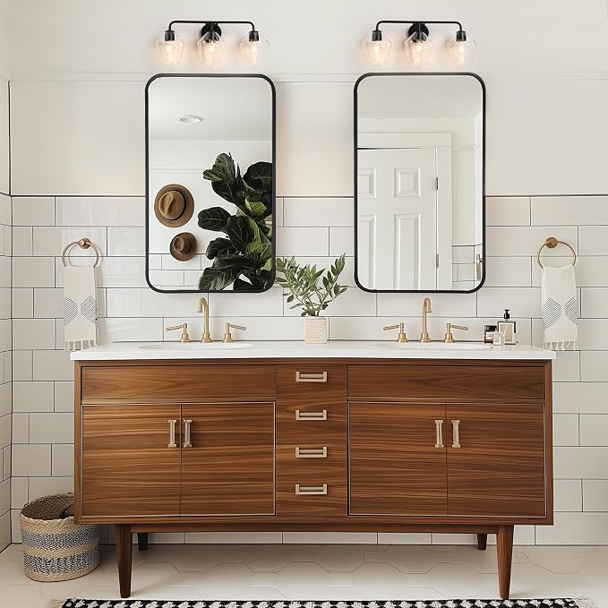 KSANA Bathroom Light Fixture, Modern Black Vanity Lights Over Mirror 3 Light Bathroom Lighting with Clear Glass