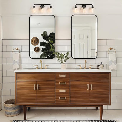 KSANA Bathroom Light Fixture, Modern Black Vanity Lights Over Mirror 3 Light Bathroom Lighting with Clear Glass