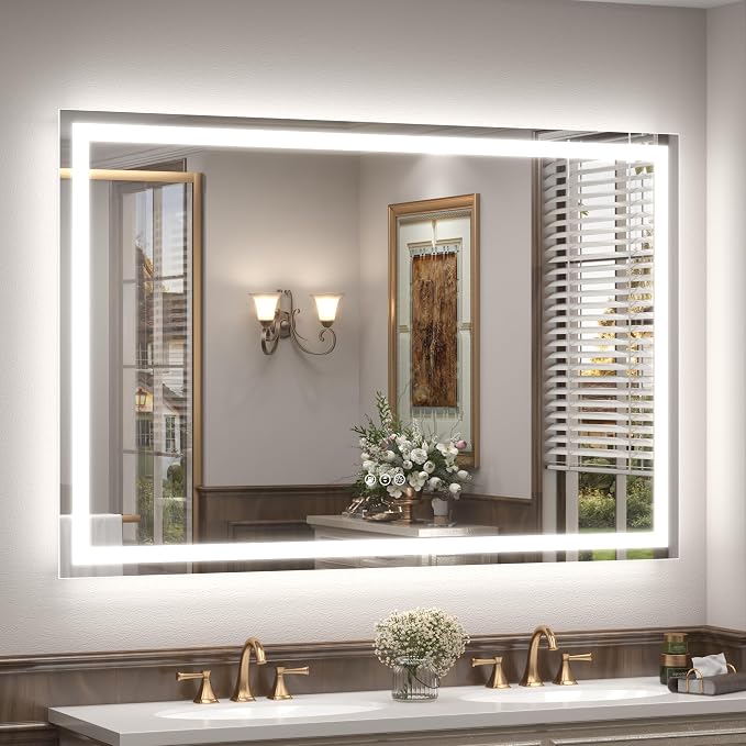 60x40 Inch LED Bathroom Mirror, Backlit and Front Lighted | Large Dimmable Vanity Mirror with Lights, Anti-Fog, Shatterproof, Memory, 3 Colors, ETL Listed