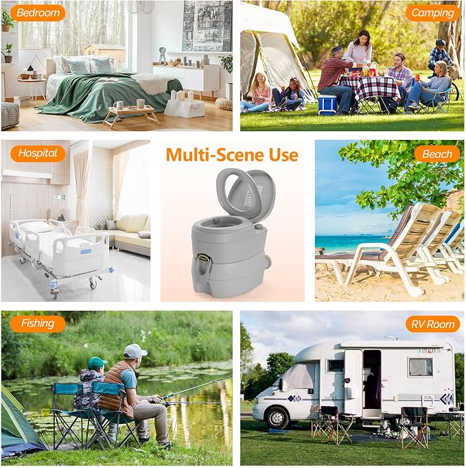 VINGLI Portable Toilet for Camping, Portable RV Toilet with 5.3 Gallon Detachable Sewage Tank, Indoor Outdoor Leak-Proof Toilet for Adults, Suitable for Hiking, Camping, Traveling and Boating