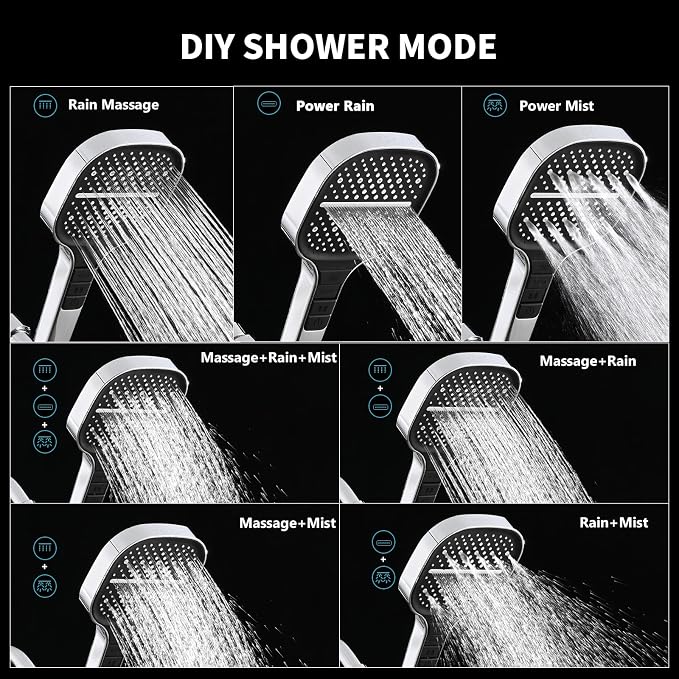 Handheld Shower Head with Extra Long Hose, 8 Setting Square Detachable Hand Held Spray with Upgrade Button & On Off Switch, 79" Hose - Chrome