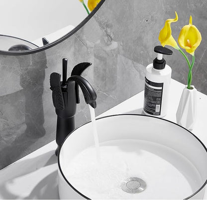 Matte Black Swan Shape Single Handle 1Hole Bathroom Vessel Sink Faucet Deck Mount Lavatory Sink Faucet