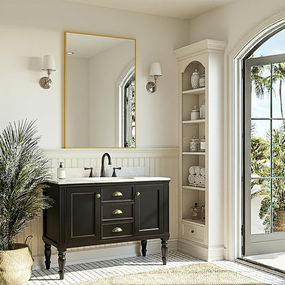 FICTOR Bathroom Vanity Mirror for Over Sink, 20" x 30", Gold | Anti-Rust Frame, Shatterproof Tempered Glass, Vertical/Horizontal Wall Mounted Mirror for Bedroom, Entryway, Living Room