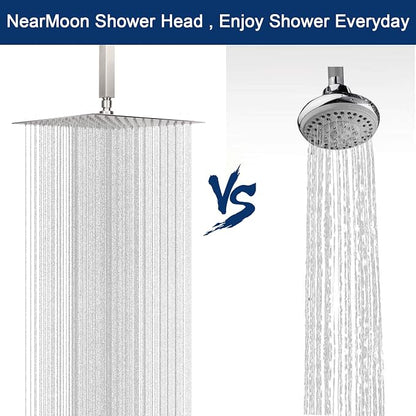 NearMoon Rain Shower Head With Shower Arm, Ceiling Mount Square Shower, Stainless Steel Ceiling Rainfall Showerhead- Waterfall Full Body Coverage (12 Inch, Brushed Nickel)