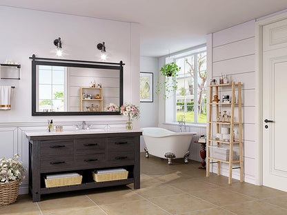 Farmhouse Bathroom Mirror, 48x30 Inch Black Wood Framed Rustic Vanity Mirrors for Wall, Large Rectangular Wall Decor Mirrors for Bedroom Living Room Entryway