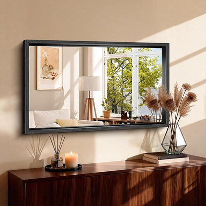 CIRCUMI 24"x40" Black Mirror with Chunky Box Metal Frame, Brushed Finish Rectangular Bathroom Mirrors for Over Sink, Living Room, Entryway, Tempered Glass Mirror for Wall, Vertical or Horizontal