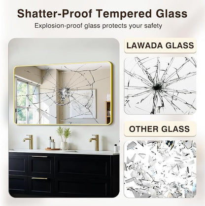 Vanity Bathroom Mirror, 50”x30” Gold Bathroom Mirror for Over Sink | HD Tempered Glass, Anti-Rust Frame, Vertical or Horizontal, Wall Mirrors for Bathroom Sink, Living Room, Entryway, Bedroom