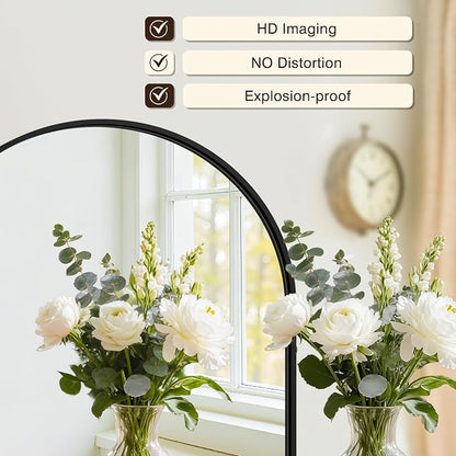 Arched Bathroom Vanity Mirror for Over Sink, 38”x26”, Black | HD Tempered Glass, Anti-Rust Metal Frame, Hanging or Leaning, Wall Mirrors for Bathroom Sink, Bedroom, Living Room, Entryway