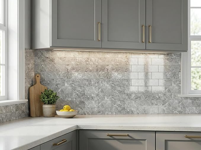 Yipscazo 2026 New Upgrade Peel and Stick backsplash 3 x 6 Inches, Backsplash Tile Peel and Stick Tile for Kitchen, Bathroom, Laundry Room, Fireplace(Polished Marble Gray, 100 Pieces)