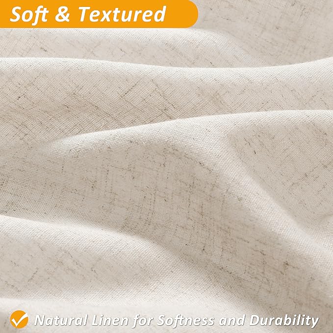 Extra Long Linen Shower Curtain 84 Inches Cream Double Layer | 7ft, Curtains with Hook for Bathroom, Snap in Liner, Water Repellent, Boho Farmhouse, Modern Bath Decor, 1 Panel, 72x84