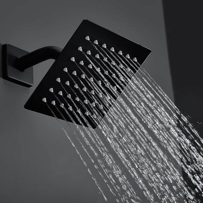 SOOOHOT Black Shower Head and Handle Set, Shower Faucet Set with 6-Inch Rain Shower Head, Single-Handle Shower Trim Kit（Valve Included)